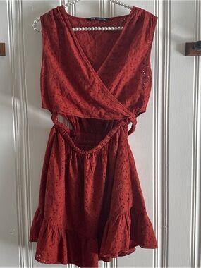 Zara Rust Eyelet Wrap Dress